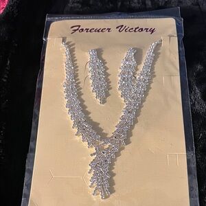 Silver Crystal Bridal Necklace & Earring Set - Silver